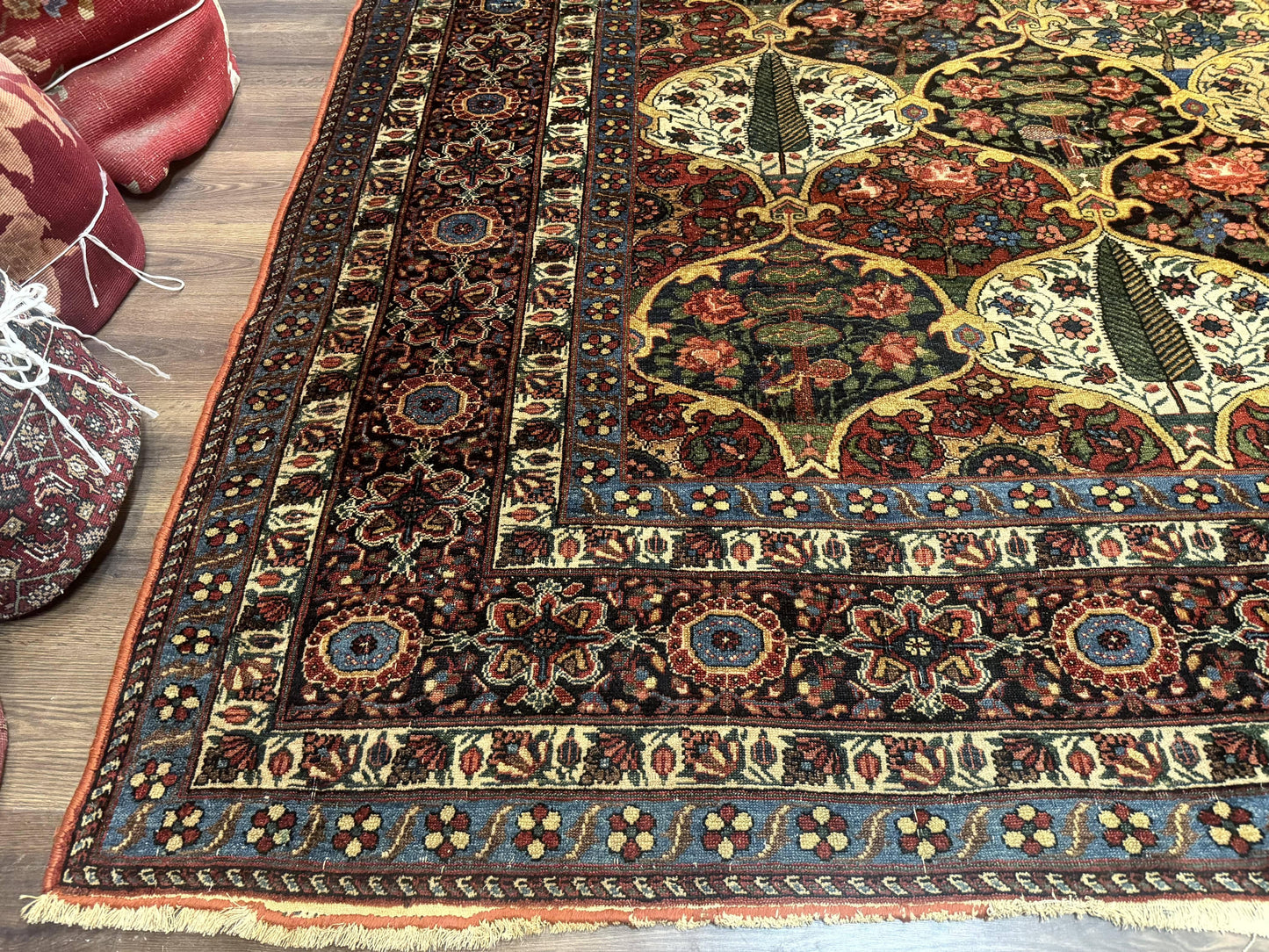 Persian Bakhtiari Rug Antique 12x19 Hand Knotted Wool Panel Design Peacocks Multicolor