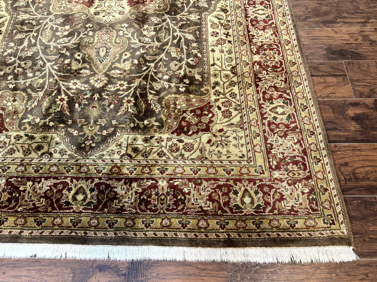 Indo Persian Rug 6x9 Handmade Wool Vintage Floral Cross Pattern