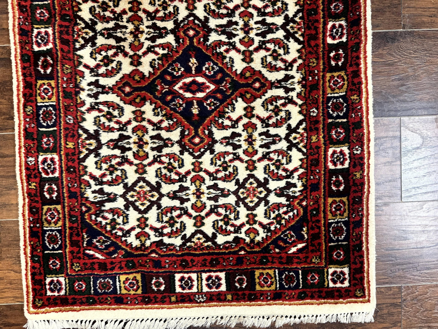 Indo Persian Bidjar Runner Rug Classic Wool Handmade Hallway Decor Ivory And Red Medallions