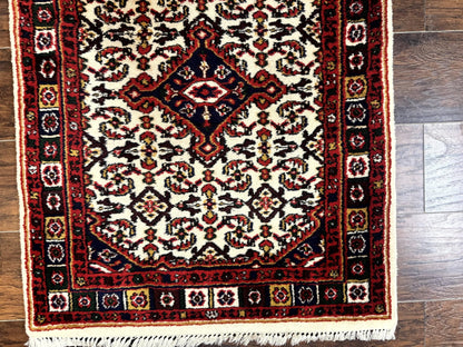 Indo Persian Bidjar Runner Rug Classic Wool Handmade Hallway Decor Ivory And Red Medallions