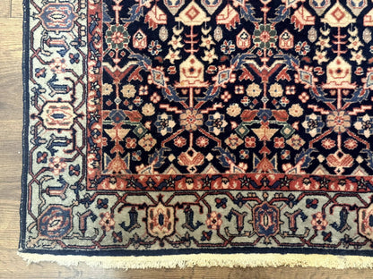 Indo Persian Runner Rug 2.8x12 Navy Floral Hand Knotted Wool Fine 270 KPSI