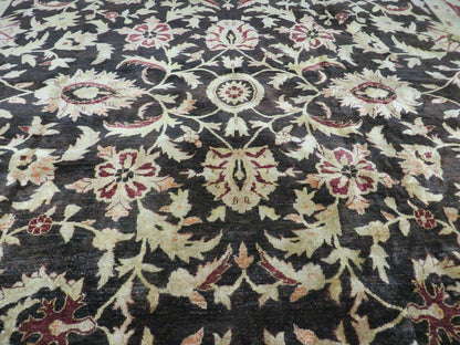 Vintage Indian Agra Hand Knotted Wool Rug 11x15 Floral Dark Brown