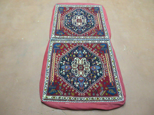 Turkish Floral Wool Rug Pillow Cover Antique Handmade Two Piece Cushion
