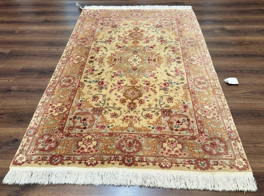 Persian Rug 4x6 Hand Knotted Wool and Silk Highlights 200 KPSI