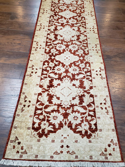 Runner Rug Peshawar Chobi 21 Ft Hallway Wool Handmade Maroon Beige Floral