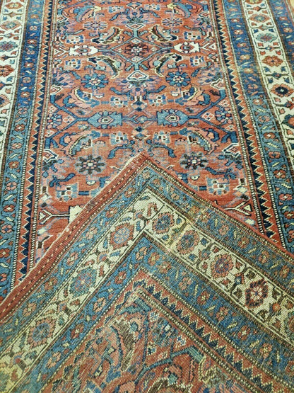 Antique Handmade Turkish Wool Rug Runner 3 Ft 8 In By 11 Ft Veg Dye Rust Red