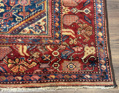 Antique Persian Rug Malayer 4x7 Blue And Red Rare Carpet Vintage Collectible