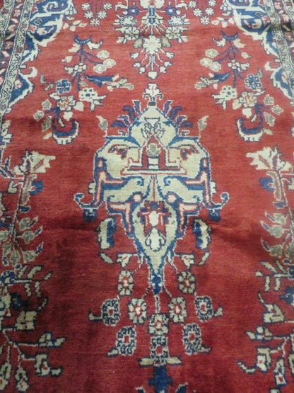 Persian Runner Rug 3x12 Vintage Wool Oriental Floral Red And Navy