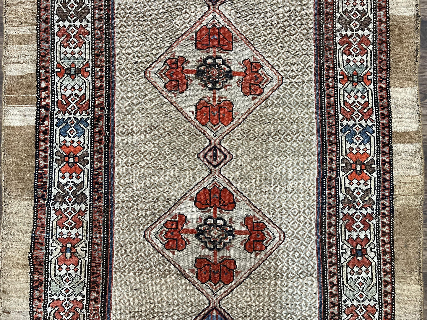 Rare Persian Sarab Tribal Runner Rug 4 By 10 Antique Geometric Medallions Camel Hair