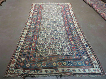 Antique Caucasian Kuba Wool Rug Runner Natural Vegetable Dye 53x107 Inches