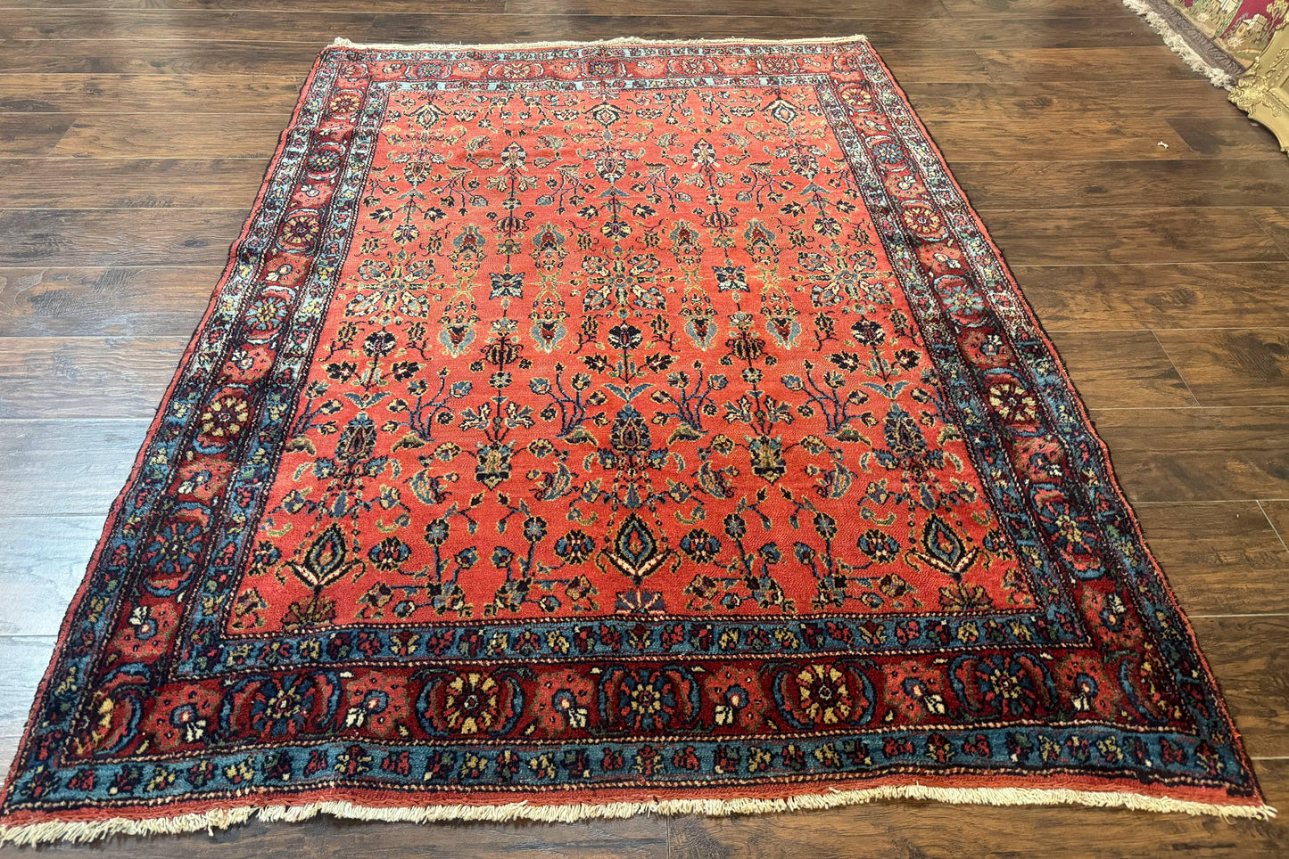 Antique Persian Tribal Rug Hand Knotted Wool Area Rug 5x6.6 Tomato Red