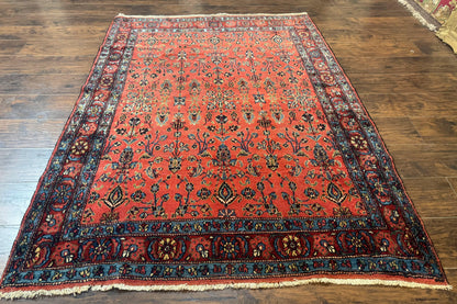 Antique Persian Tribal Rug Hand Knotted Wool Area Rug 5x6.6 Tomato Red