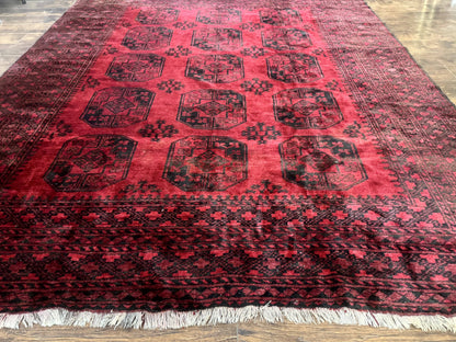 Afghan Turkoman Rug 9x10 Red Beshir Carpet Tribal Wool Antique Hand Knotted