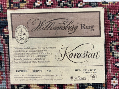 Karastan Williamsburg Herati Wool Rug 6x9 Vintage Persian Area Carpet Wool Pile