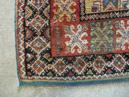Vintage Moroccan Rug 4x5 Hand Knotted Berber Wool Area Rug Geometric Stars