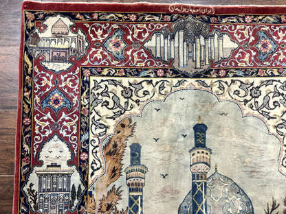 Persian Isfahan Pictorial Rug Hand Knotted 3.6x5.7 Wool Silk Highlights Signed By Masterweaver Handmade