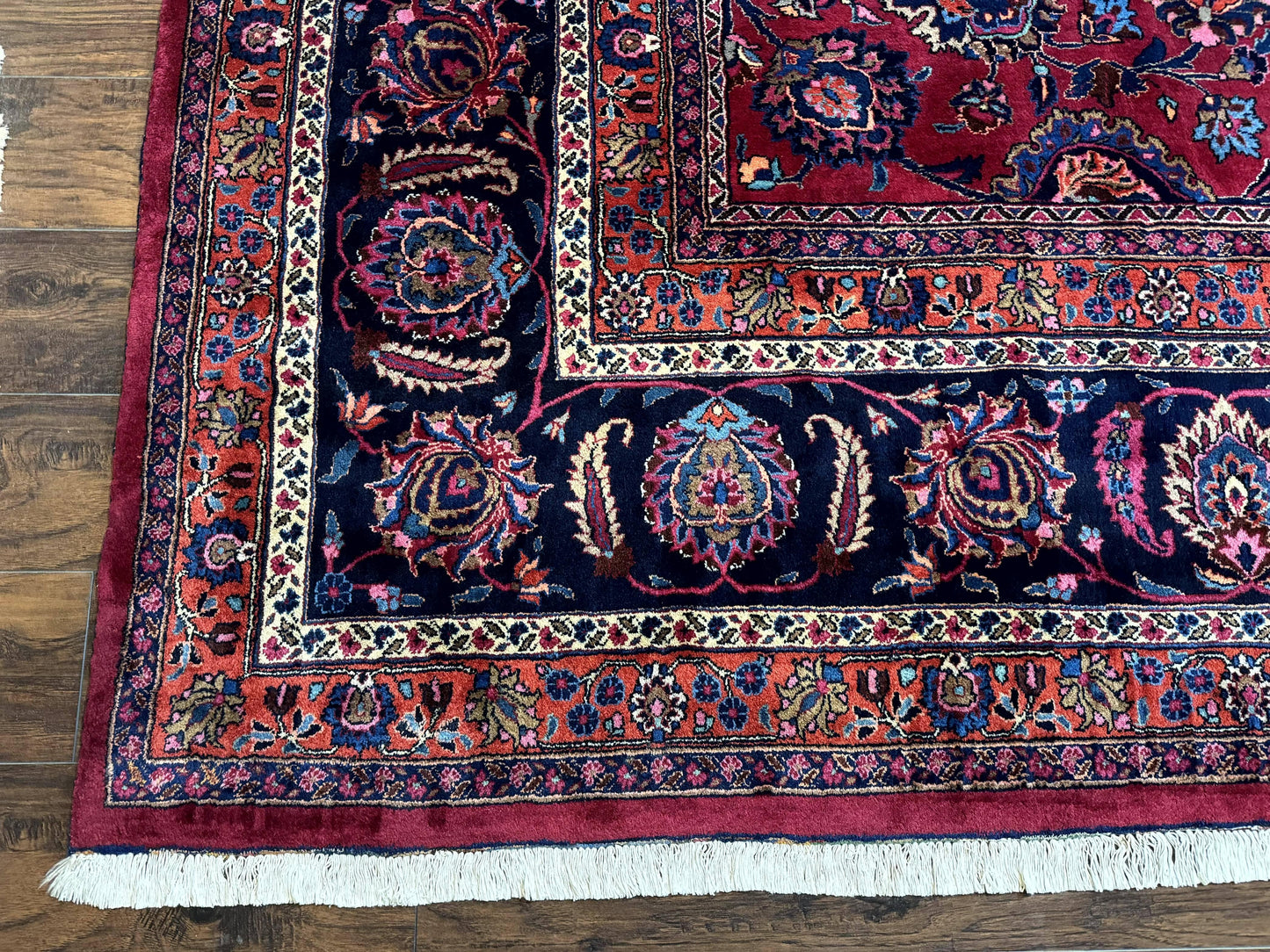 Persian Mashad Rug Palace Size 12x16 Antique Hand Knotted Wool Carpet Signature