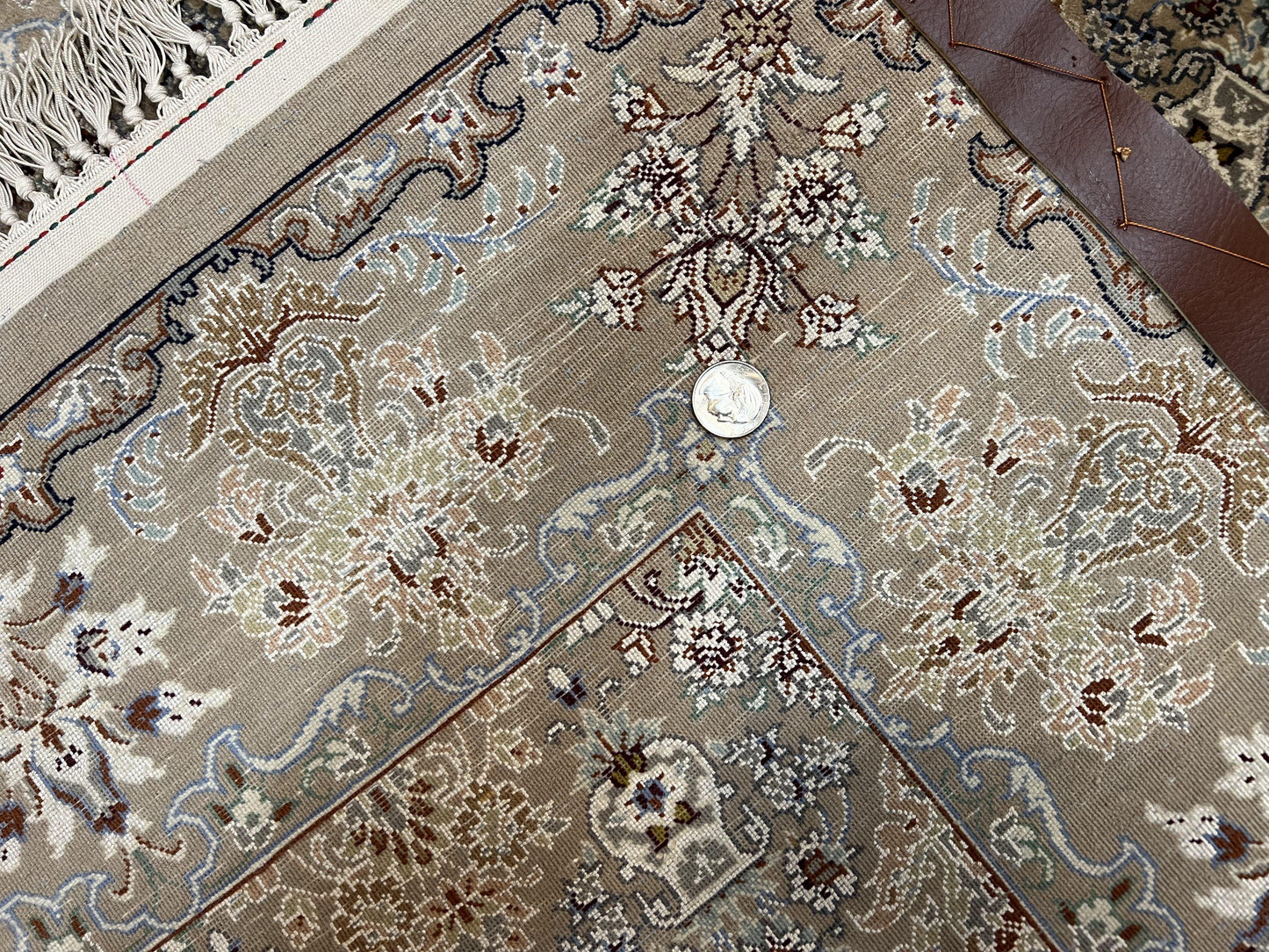 Persian Isfahan Rug 3x5 Hand Knotted Kork Wool On Silk Foundation Taupe Floral