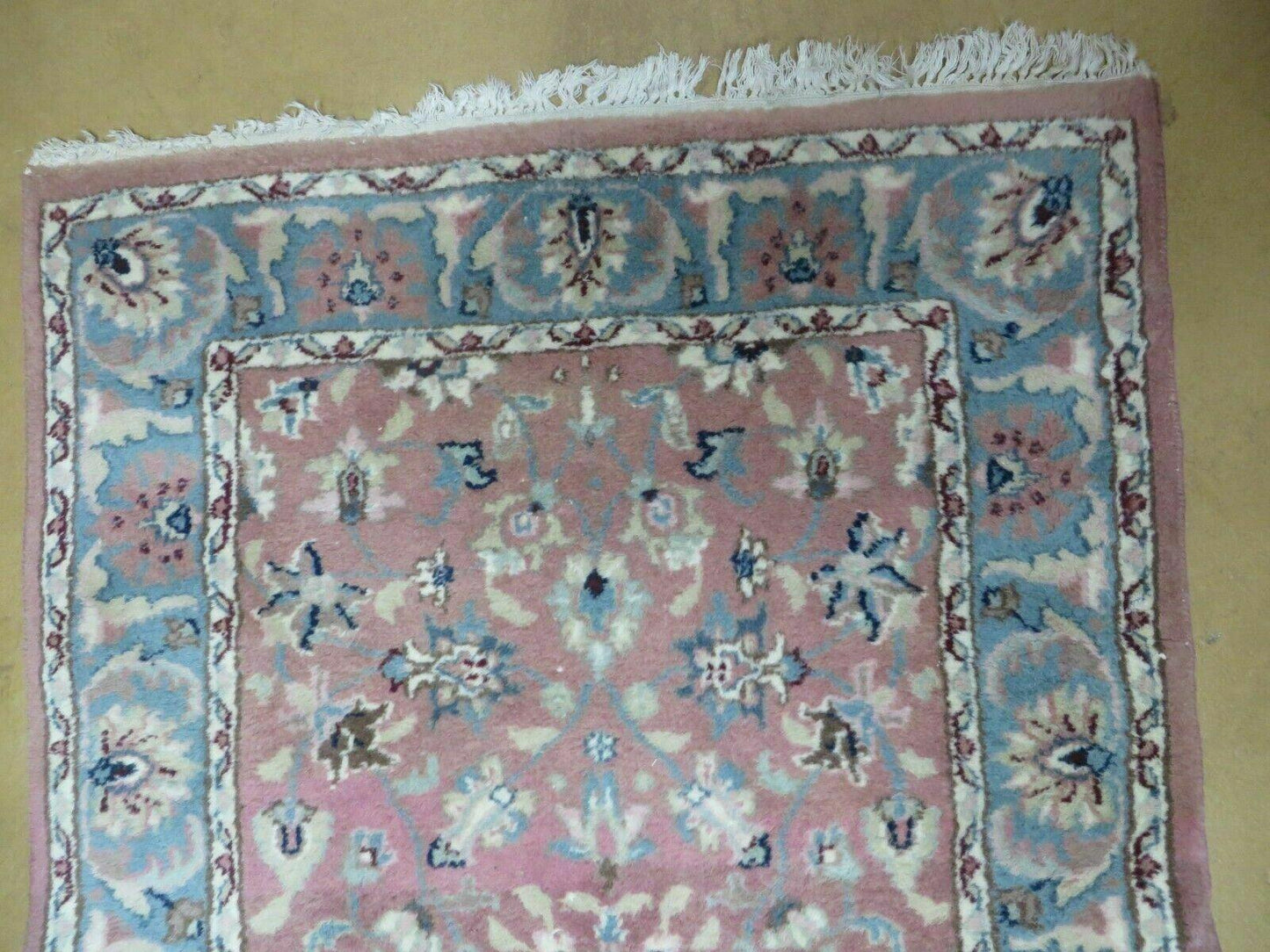 Indian Floral Wool Runner Rug Vintage Handcrafted 2 Ft 8 Inches By 12 Ft