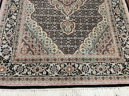 Persian Rug Hand Knotted Wool 4x6 Herati Mahi Vintage Black