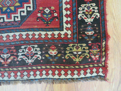 Hand Knotted Caucasian Kazak Wool Runner Rug Antique 1920s Medallion Design