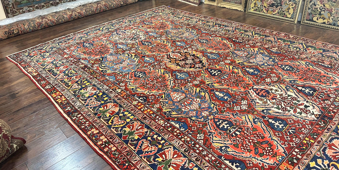 Persian Bakhtiari Rug 10x14 Hand Knotted Rare Tribal Carpet Red Blue Ivory Multicolor