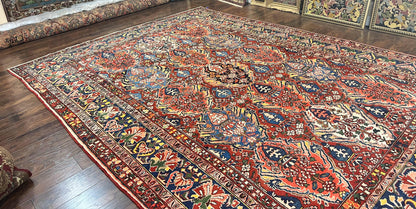 Persian Bakhtiari Rug 10x14 Hand Knotted Rare Tribal Carpet Red Blue Ivory Multicolor