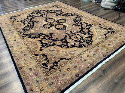 Handmade Wool Rug 8x10 Traditional Oriental Black and Beige Nourison