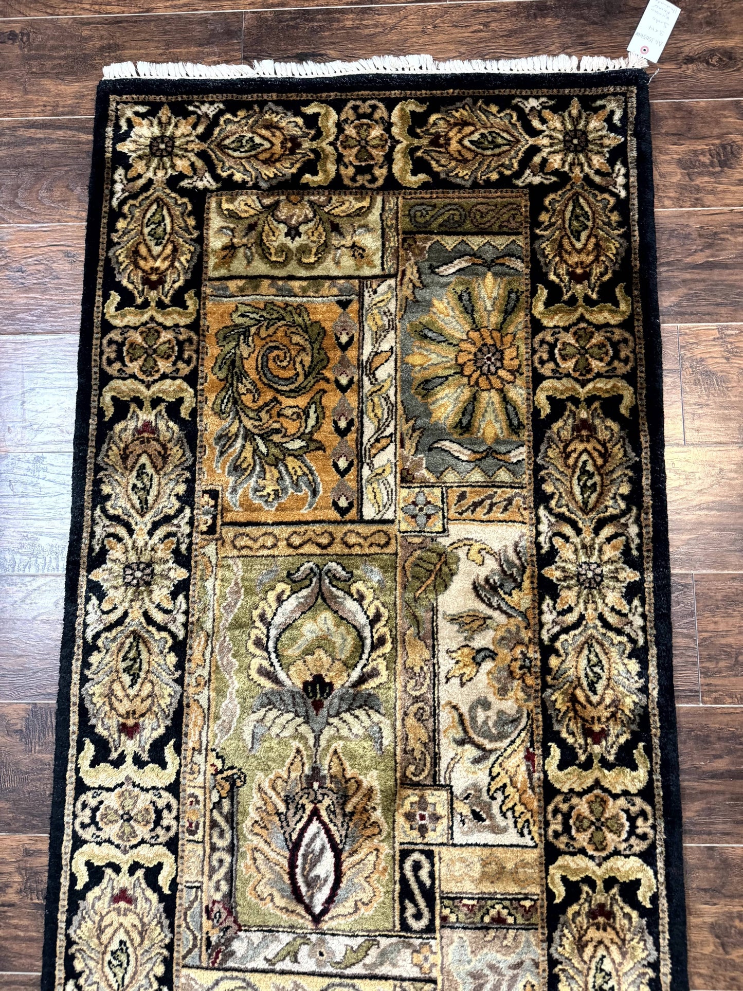 Indian Runner Rug 3x14 Panel Design Hand Knotted Wool Oriental Carpet For Hallway