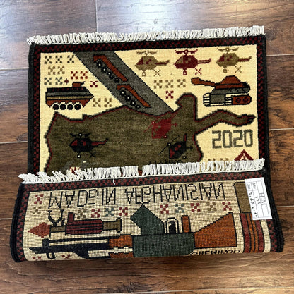 Afghan War Rug Tanks And Helicopters Hand Knotted Wool Area Rug Modern Decor