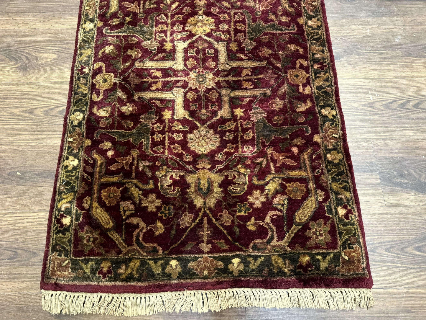 Indo Persian Runner Rug Wool Handmade Maroon 2.7 By 13.8 Hallway