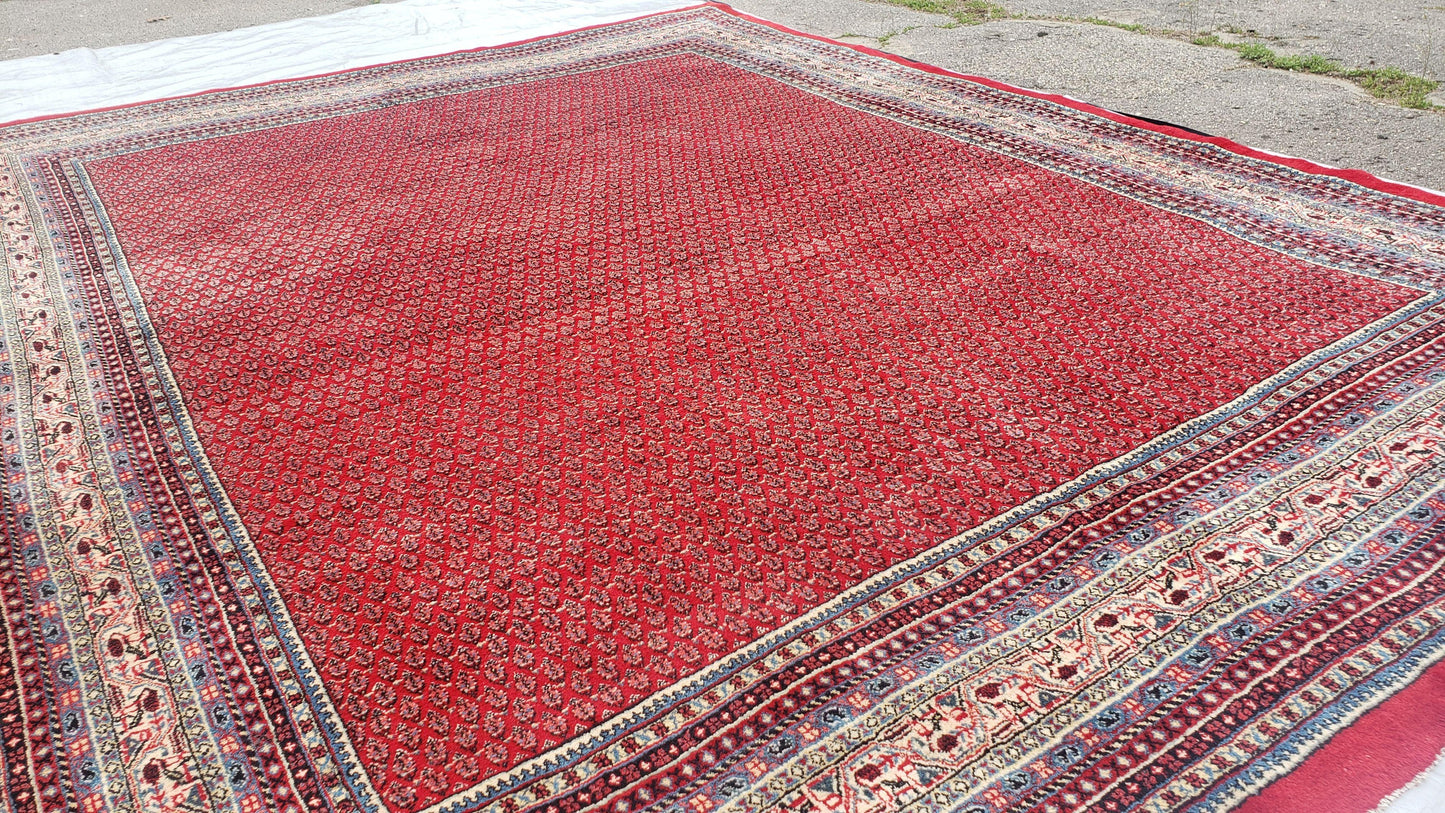 Persian Sarouk Rug Hand Knotted Wool Paisley Boteh Design Red Beige 9x13 Semi Antique