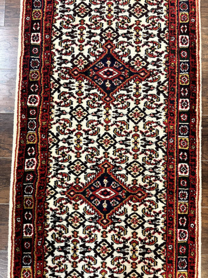 Indo Persian Bidjar Runner Rug Classic Wool Handmade Hallway Decor Ivory And Red Medallions