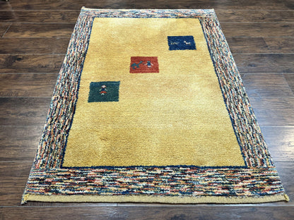 Indo Gabbeh Rug 3.7 x 5 Handmade Wool Tribal Boho Carpet Decor