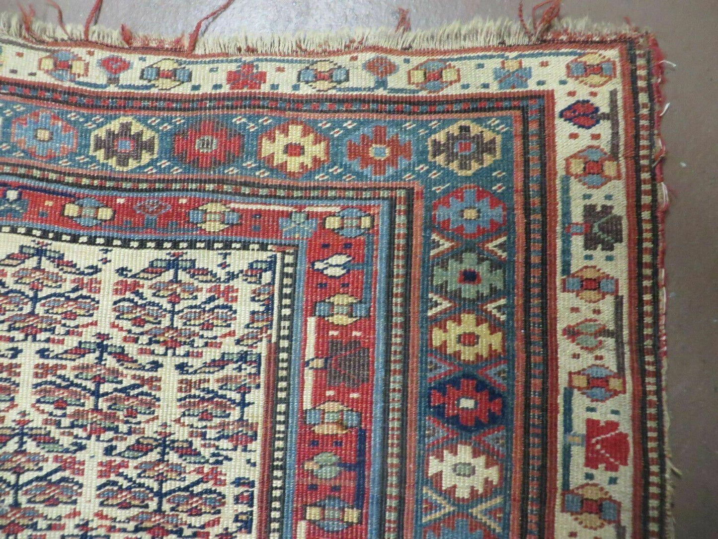 Antique Caucasian Kuba Wool Rug Runner Natural Vegetable Dye 53x107 Inches