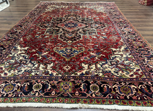 Persian Heriz Rug 8x11 Antique Geometric Wool Brick Red Carpet