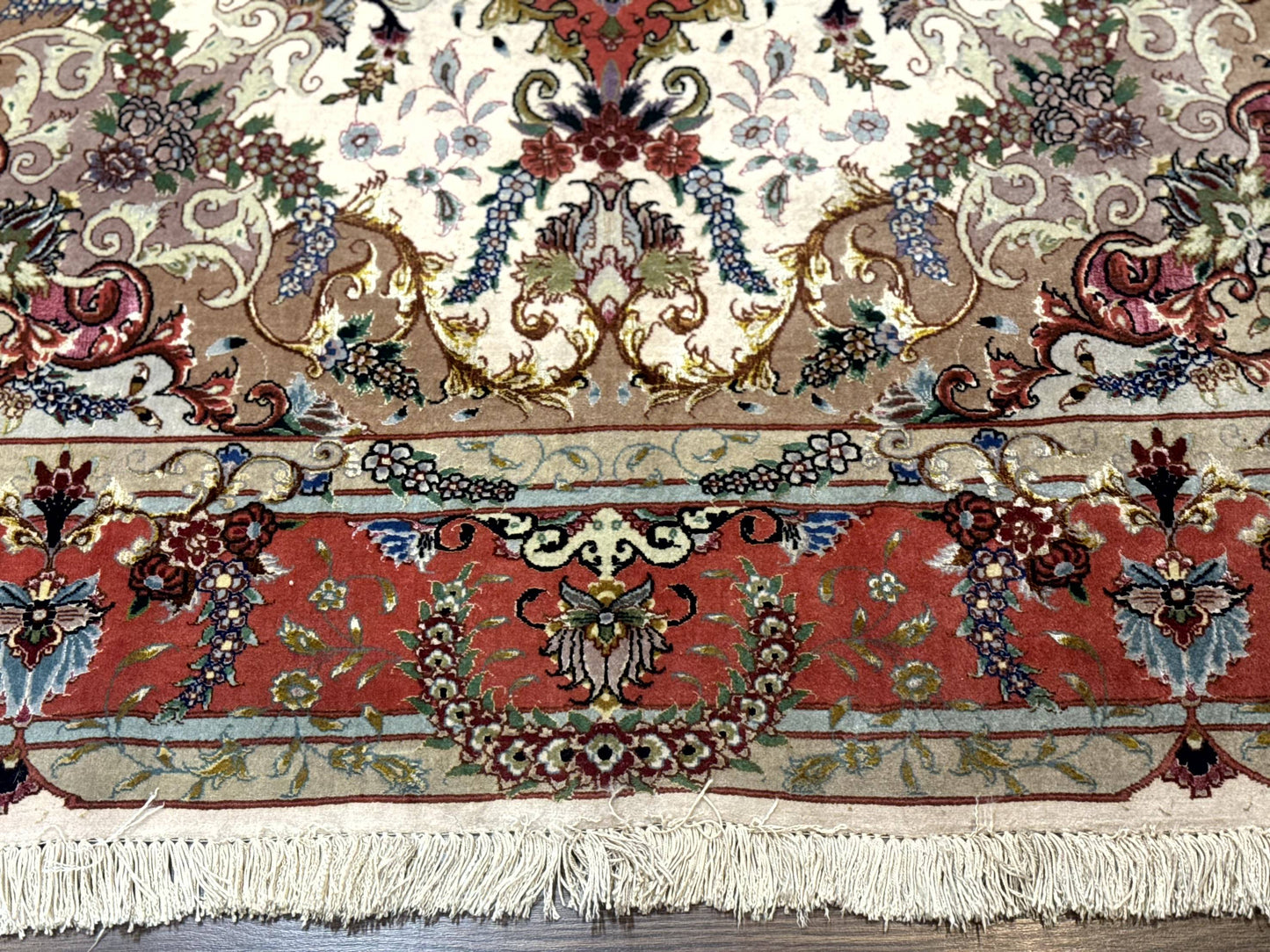 Persian Tabriz Rug 5x7 Ivory and Coral Medallion Fine 440 KPSI