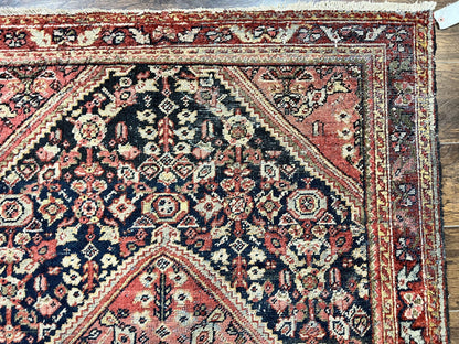 Persian Mahal Rug Antique Hand Knotted Wool Geometric Medallion 4x7