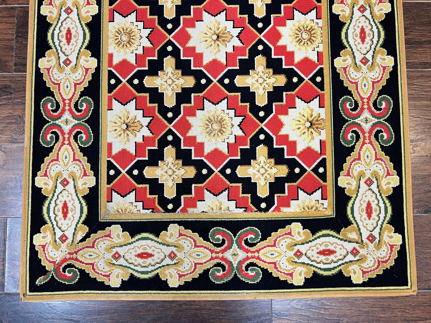 Vintage Runner Rug Long Hallway Wool Panel Design Red Black Ivory Tan European Style