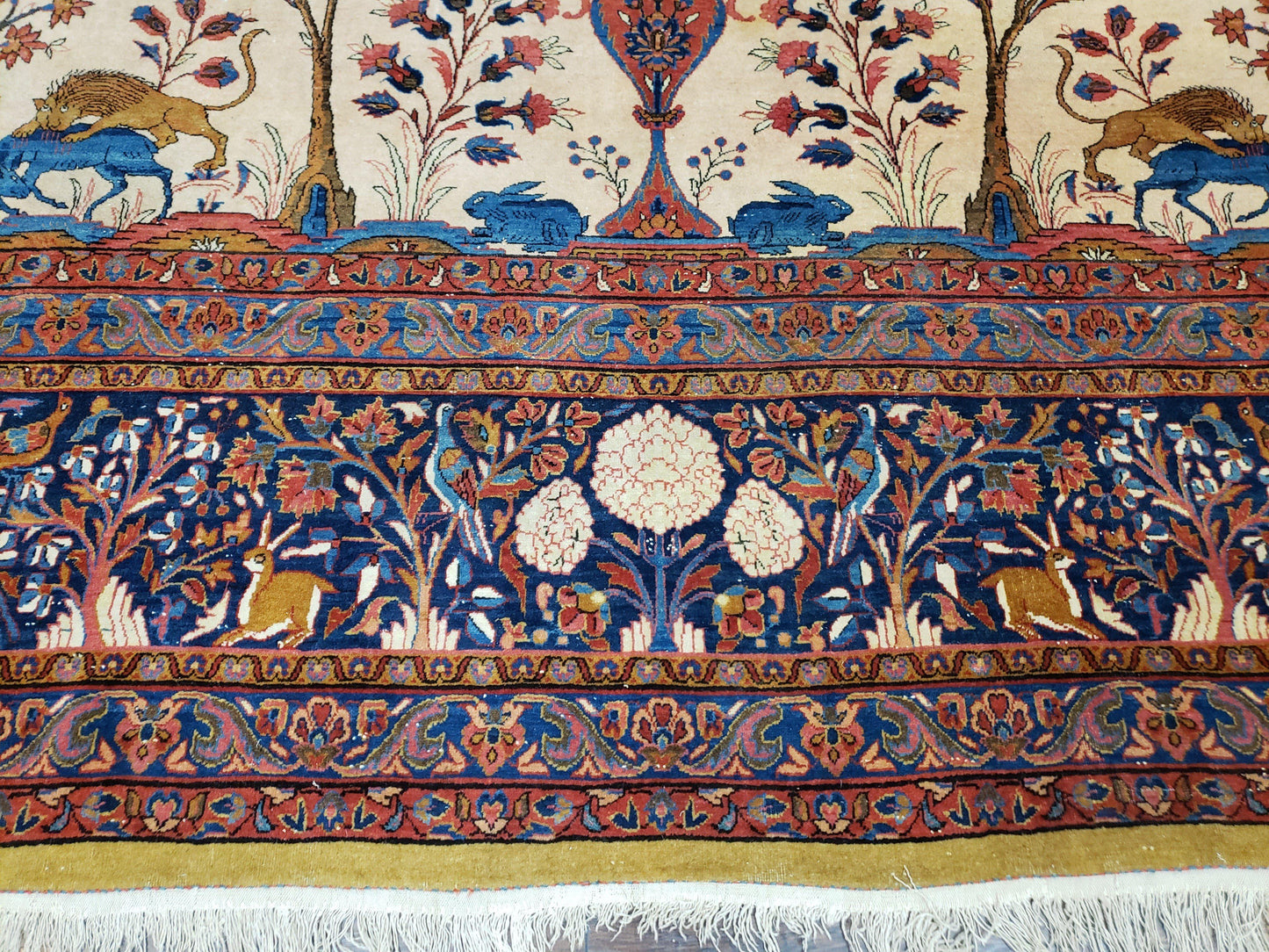 Antique Persian Kashan Tree of Life Rug 10x13 Wool Carpet