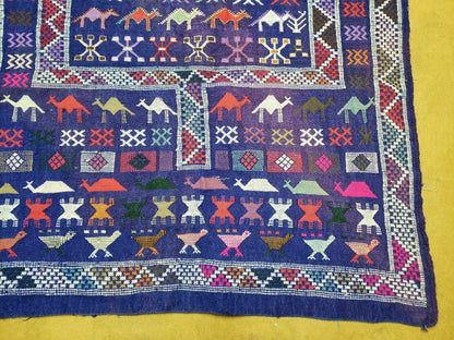 Kilim Rug Vintage Indian Wool Blue Birds Runner
