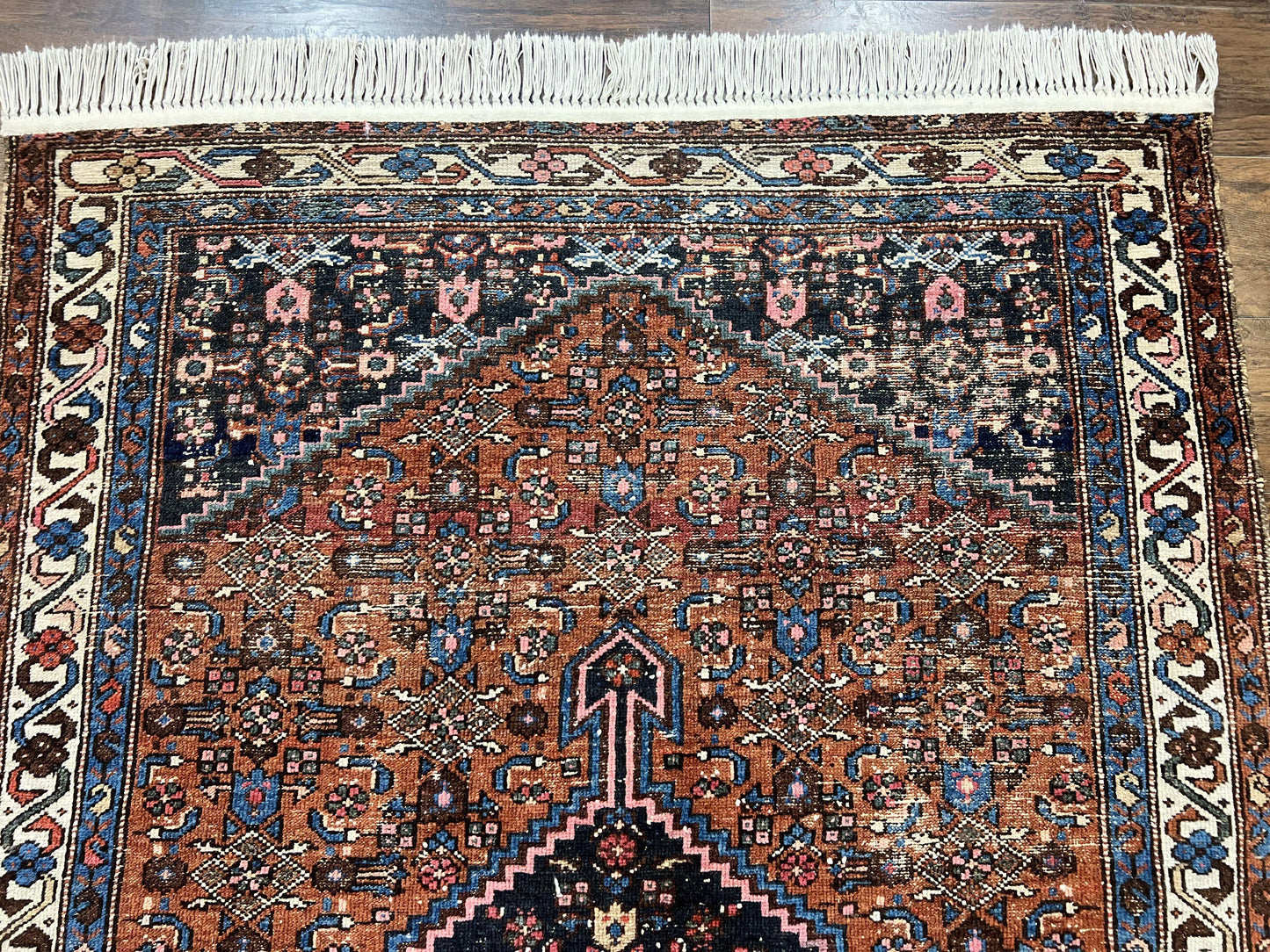 Red Persian Hamadan Rug 4x6 Hand Knotted Wool Geometric Medallion Rug