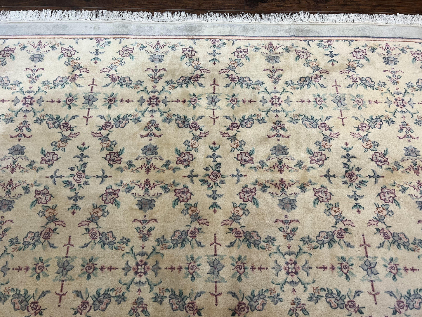 Sino Persian Rug 8x10 Floral Wool Handmade Carpet Oatmeal Teal