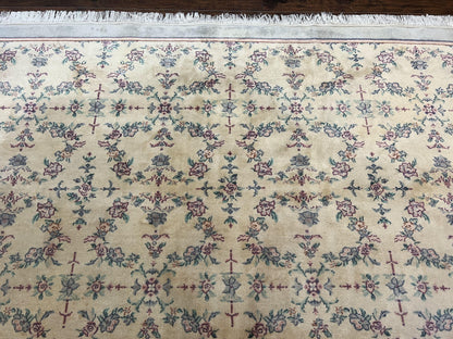 Sino Persian Rug 8x10 Floral Wool Handmade Carpet Oatmeal Teal