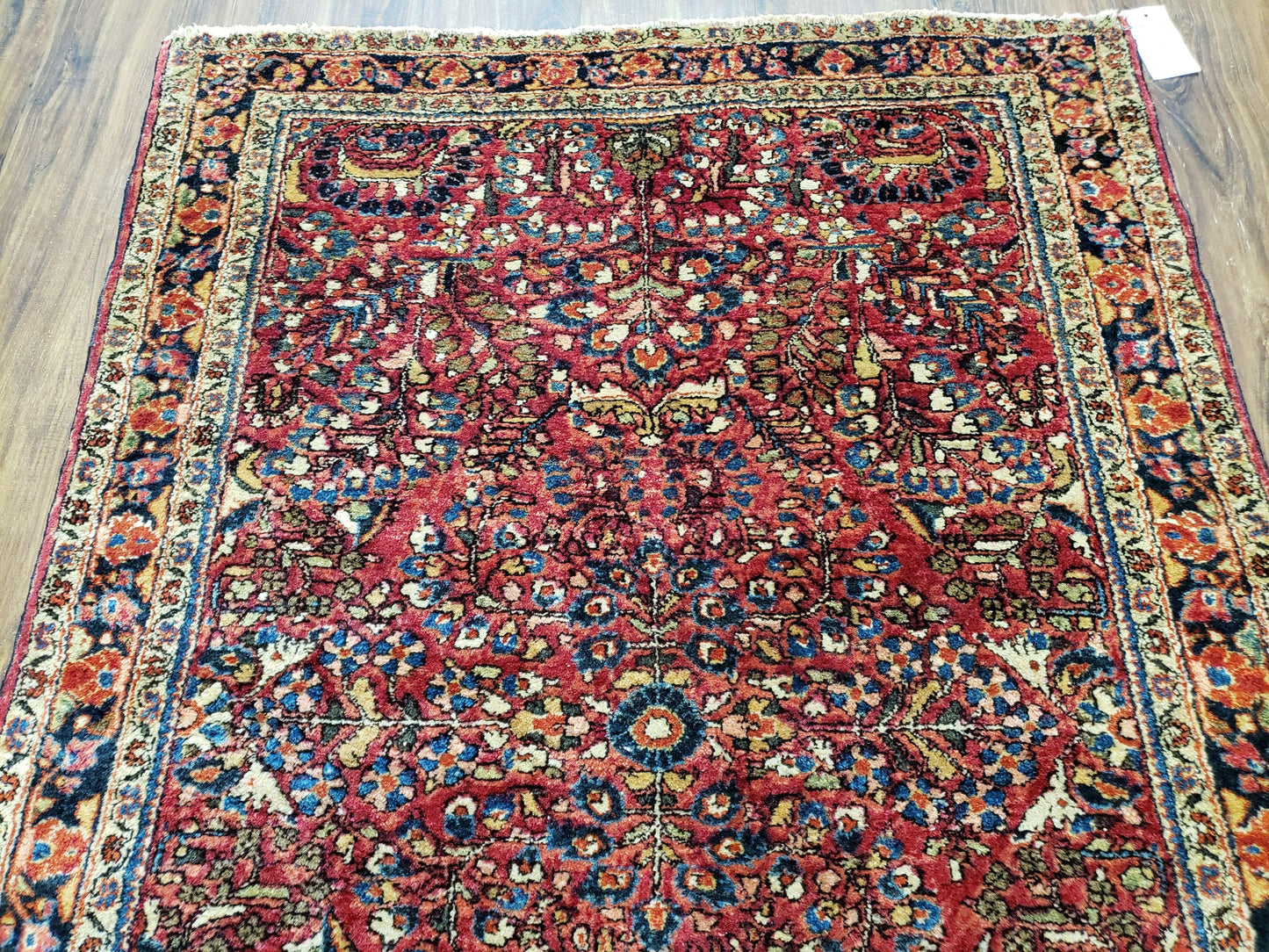 Antique Persian Sarouk Rug Hand Knotted Wool 3ft4in By 4ft10in