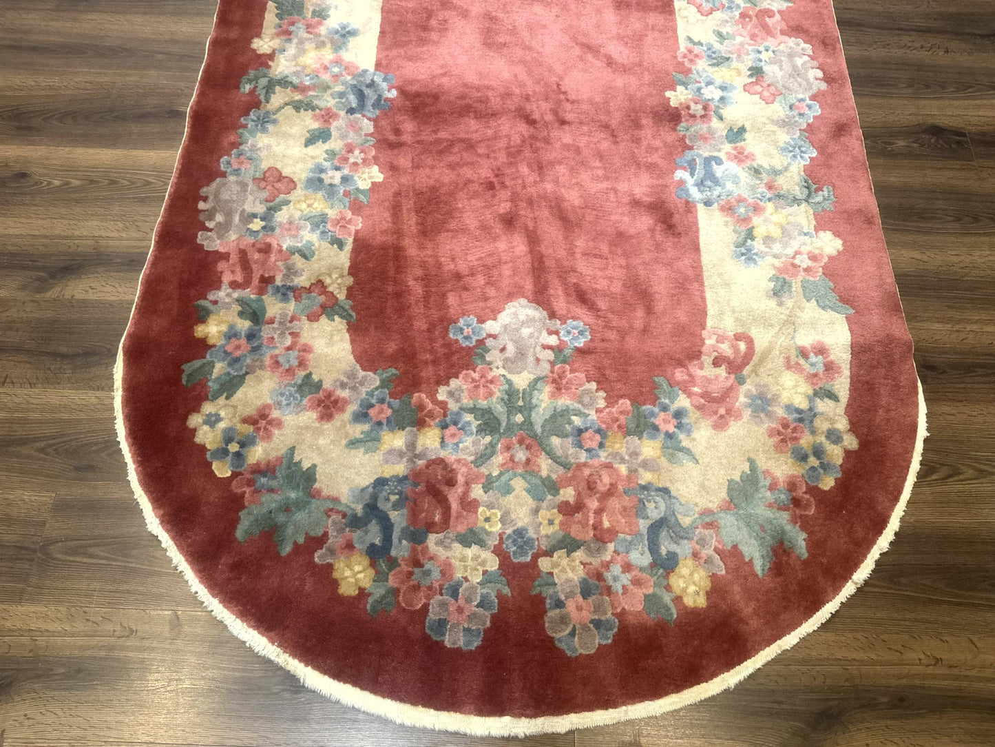 Peking Rug Oval 5x8 Pink Floral Vintage Handwoven Wool Carpet