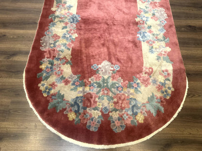 Peking Rug Oval 5x8 Pink Floral Vintage Handwoven Wool Carpet