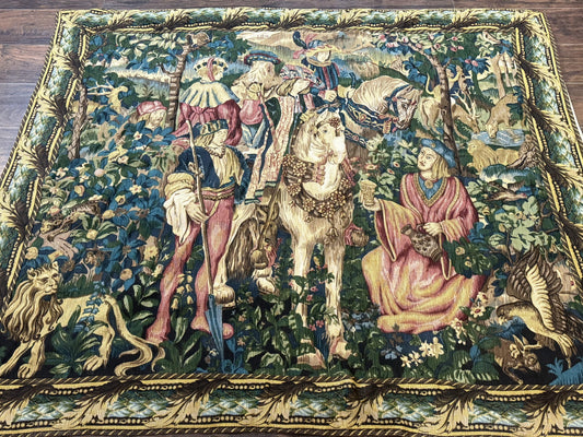 Vintage European Tapestry The Royal Hunt 5.5 x 8 Loomed Wool Cotton Wall Art