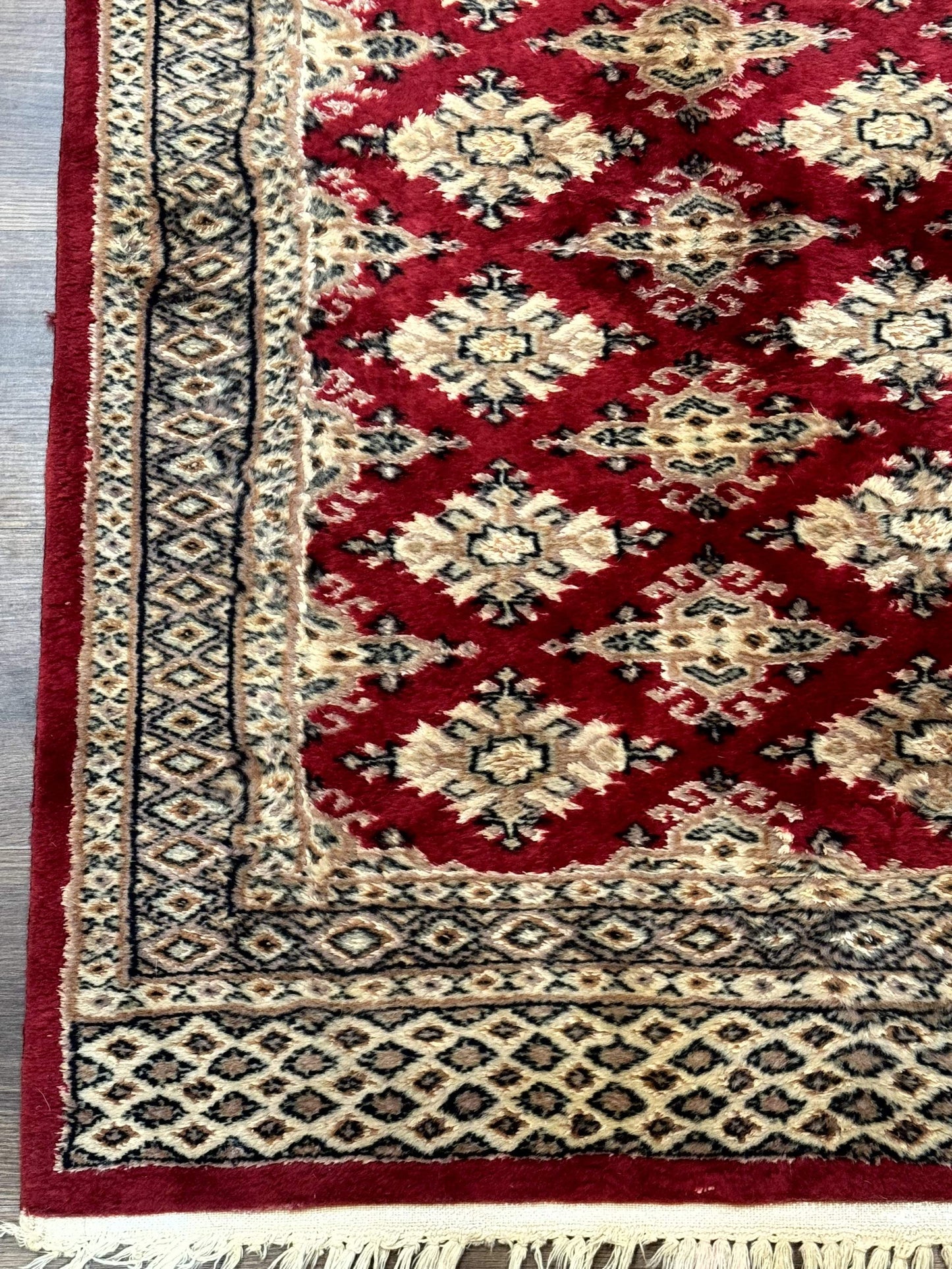 Pakistani Runner Rug 2.8x7.6 Red Turkoman Bokhara Runner Vintage Hand Knotted Wool