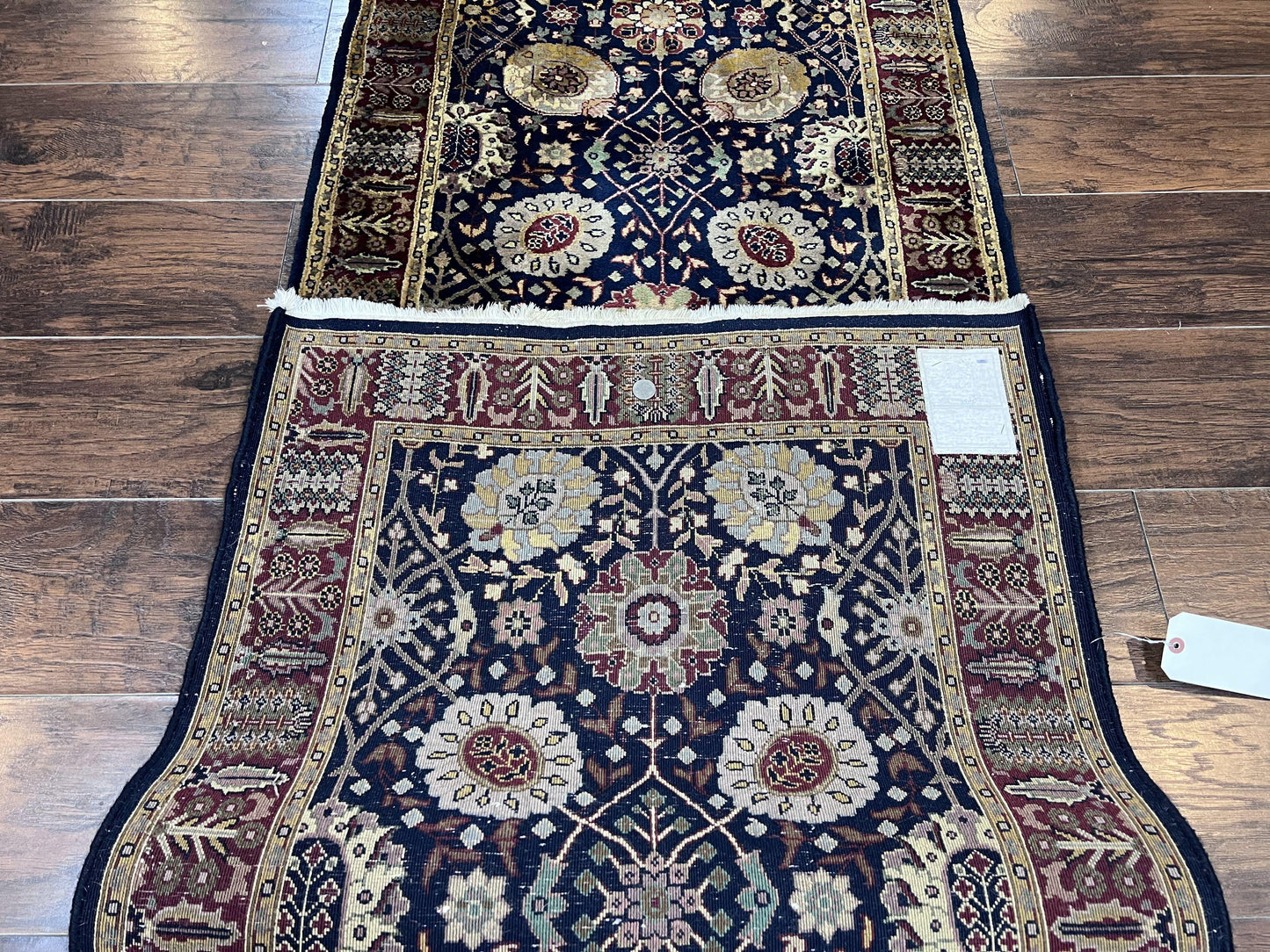 Indo Persian Wool Runner 2.8 x 18 Hand Knotted Vintage Floral Hallway Rug In Dark Blue Burgundy